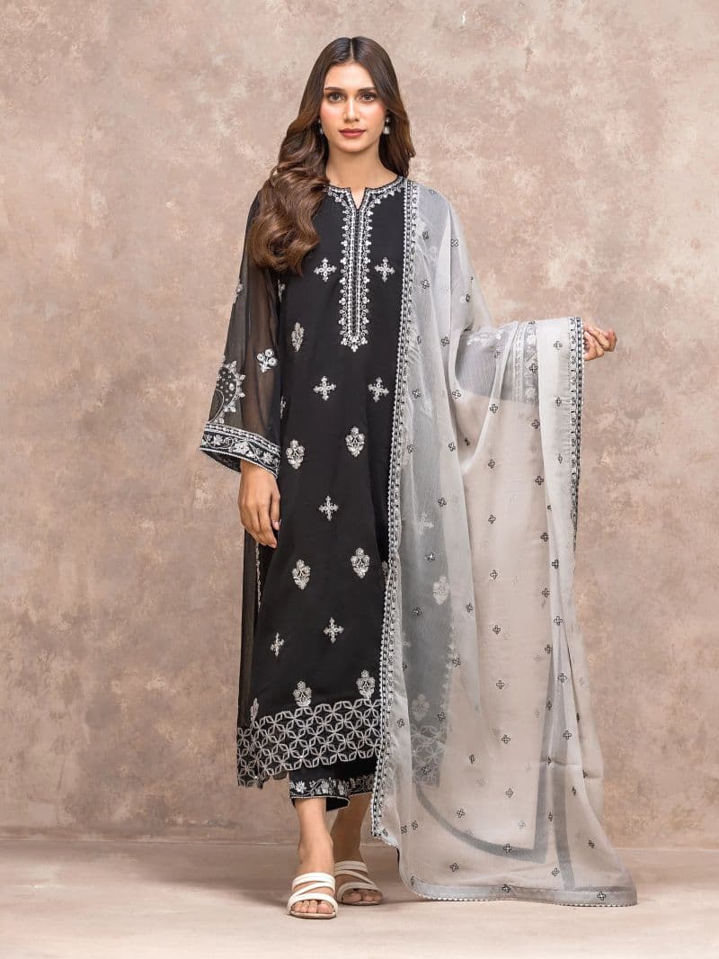 Embroidered Chiffon Suit - EWU5V5-31304-3P thumbnail