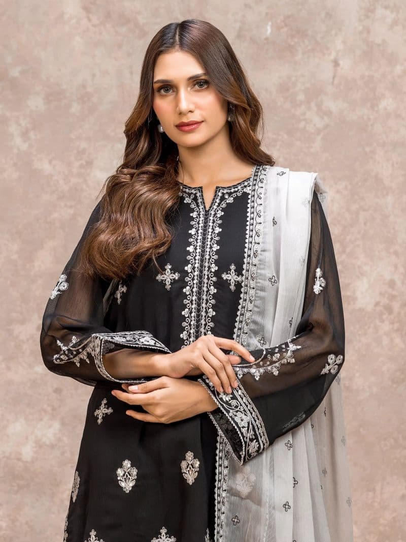 Embroidered Chiffon Suit - EWU5V5-31304-3P thumbnail