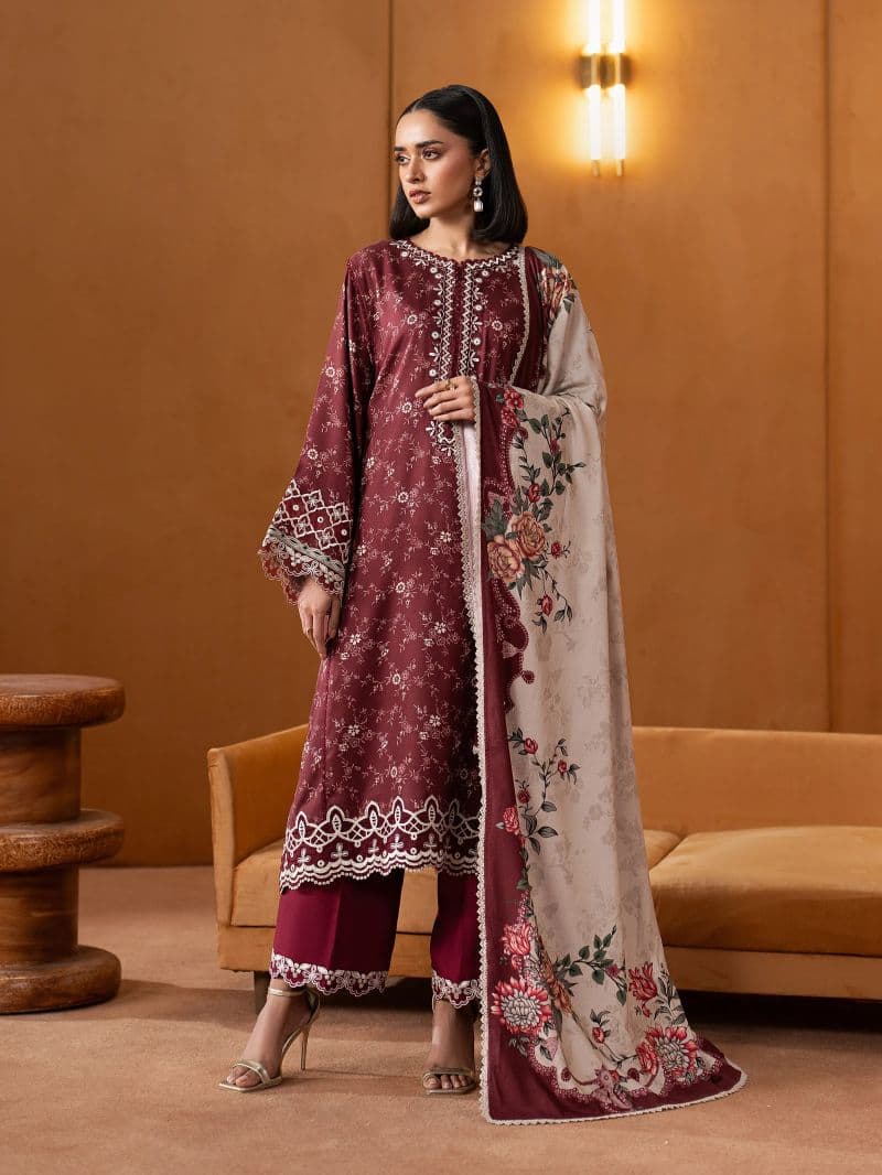 Embroidered Viscose Suit - EWU5V20-32086-3P