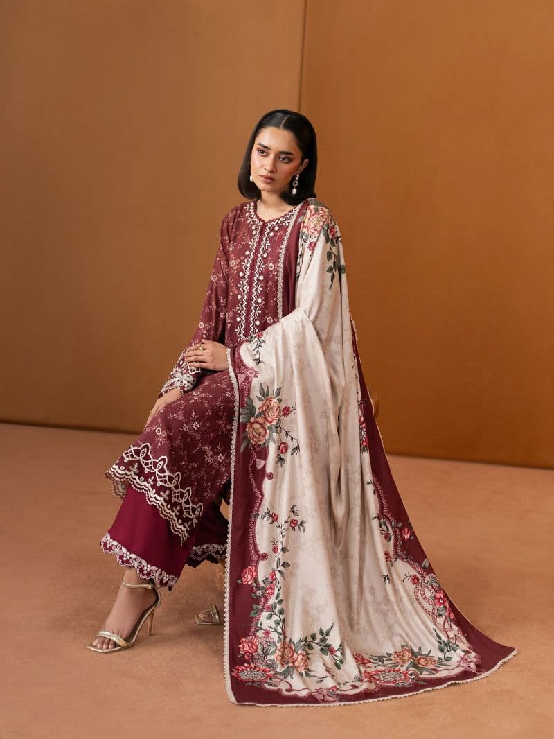 Embroidered Viscose Suit - EWU5V20-32086-3P