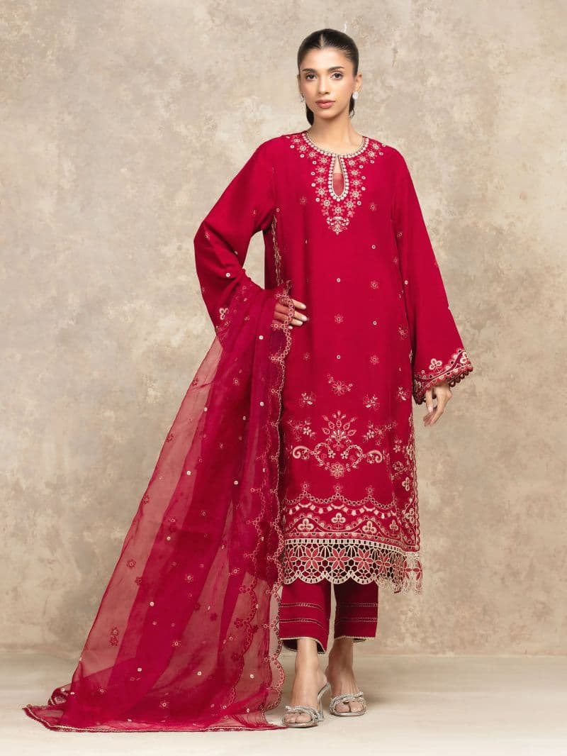 Embroidered Viscose Suit - EWU5V19-32048-3P