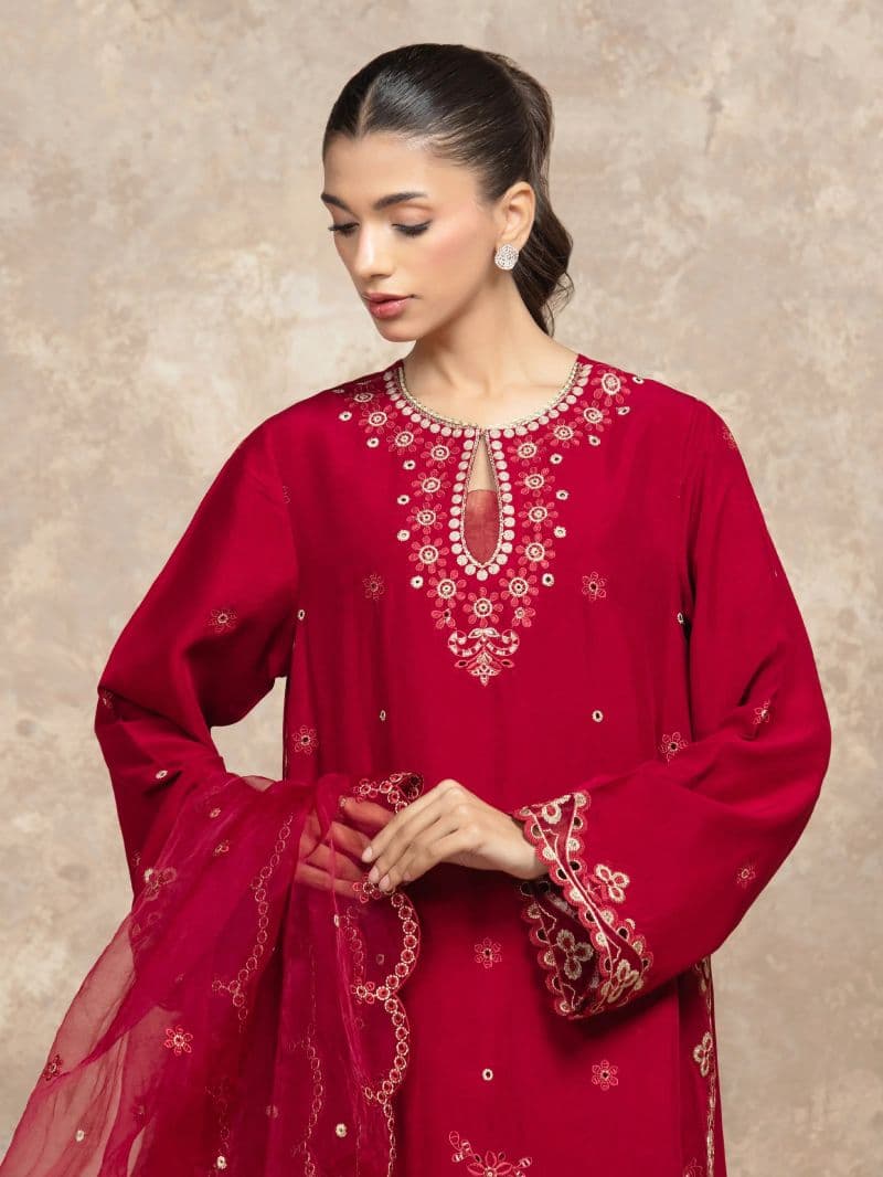 Embroidered Viscose Suit - EWU5V19-32048-3P