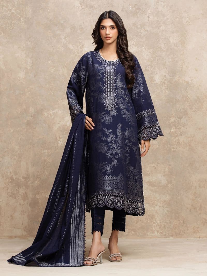 Embroidered Jacquard Suit - EWU5V3-31852-3P thumbnail
