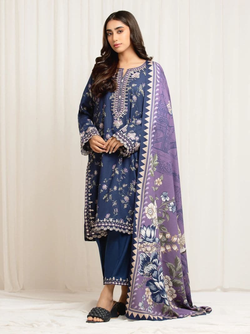 Embroidered Twill Viscose Suit - EWU5V20-32083-3P thumbnail