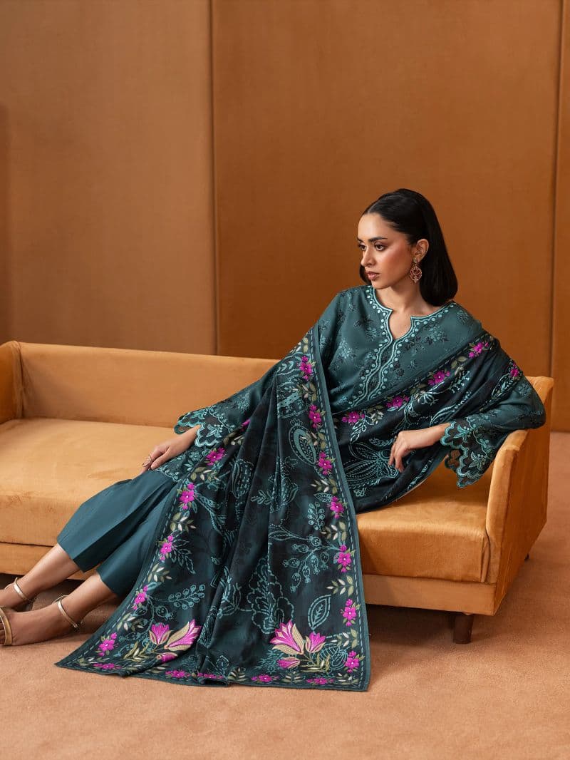 Embroidered Twill Viscose Suit - EWU5V20-32084-3P thumbnail