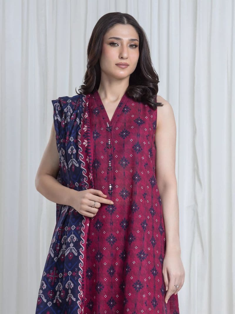 Printed Khaddar Suit - EWU6A3-37133-3P