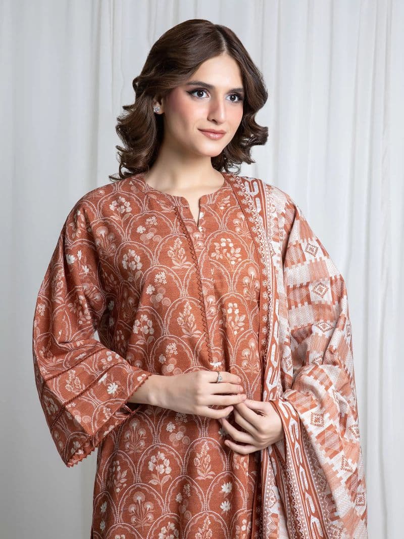 Printed Khaddar Suit - EWU6A3-37049-3P