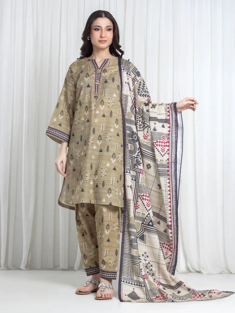 Printed Khaddar Suit - EWU6A3-37182-3P