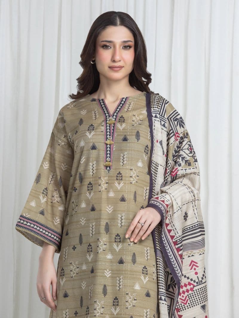 Printed Khaddar Suit - EWU6A3-37182-3P