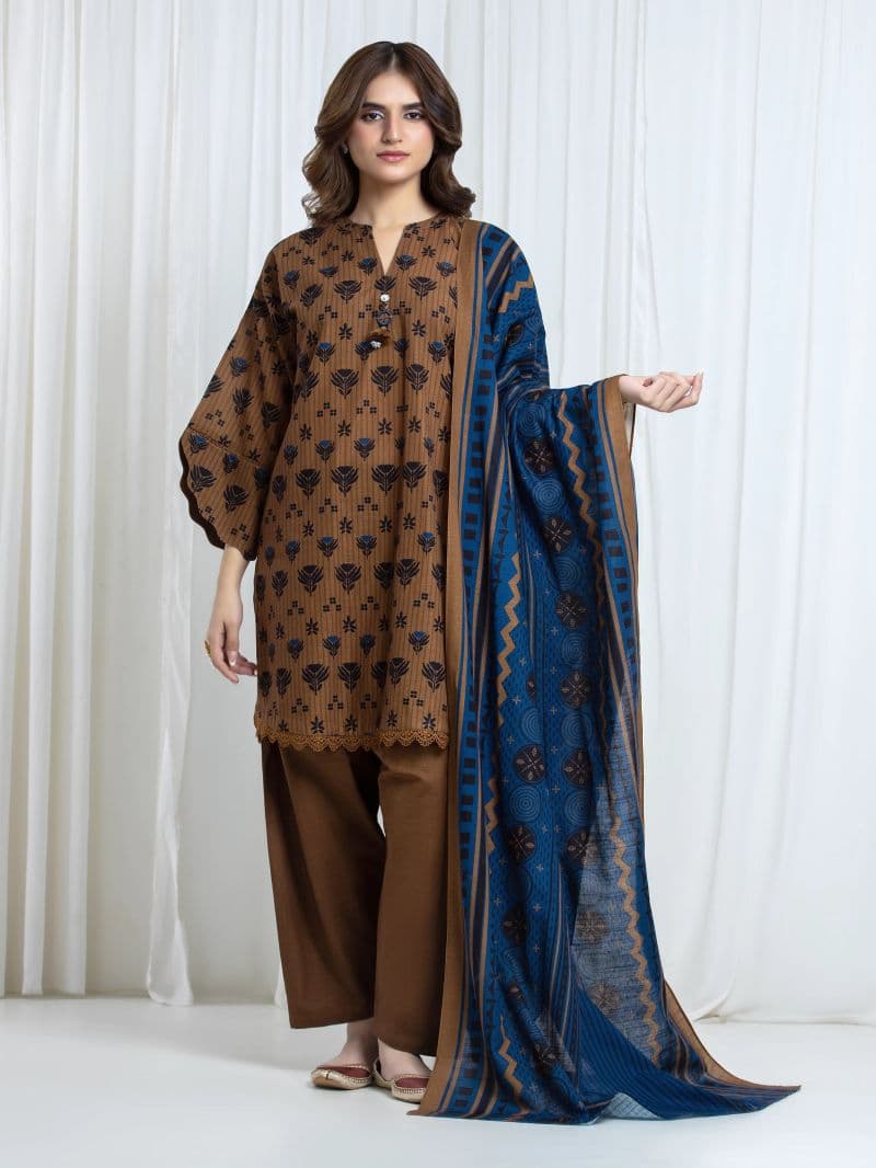 Printed Khaddar Suit - EWU6A3-37103-3P