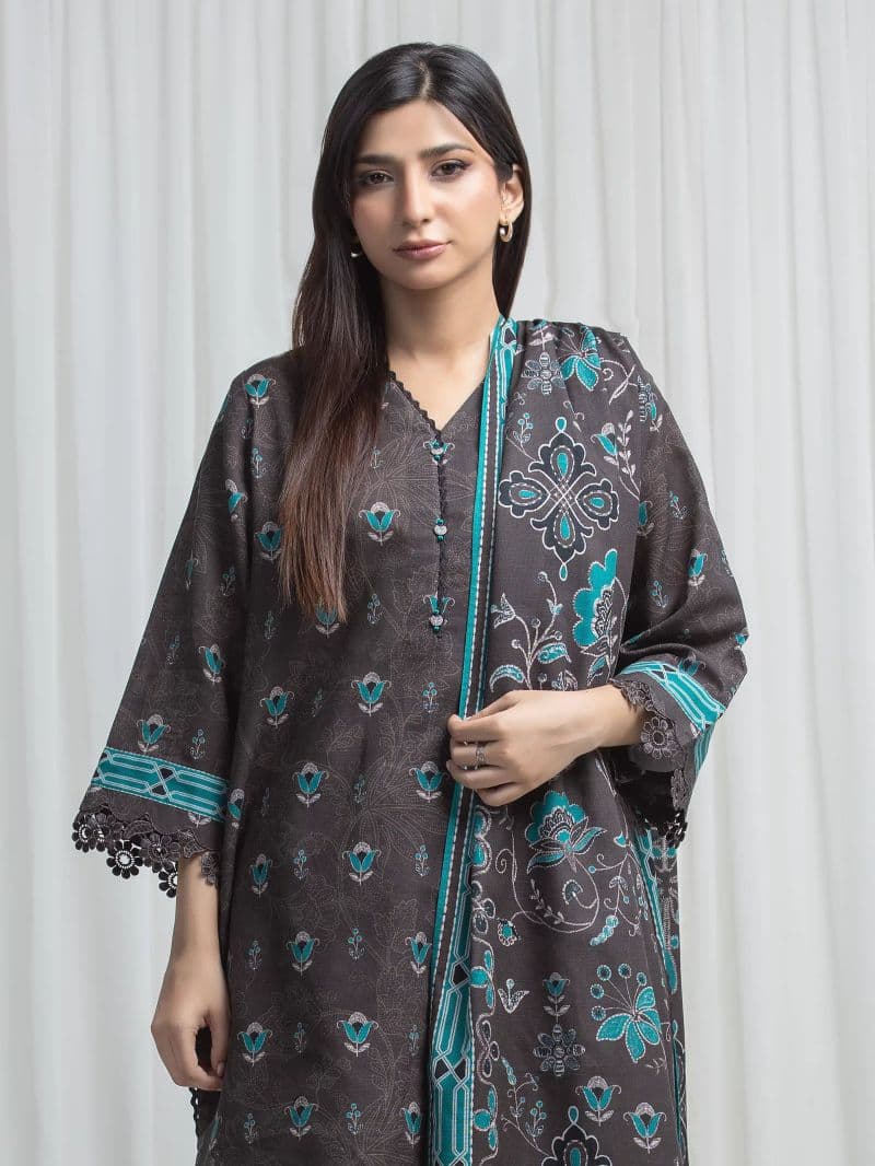 Printed Khaddar Suit - EWU6A3-37035-3P