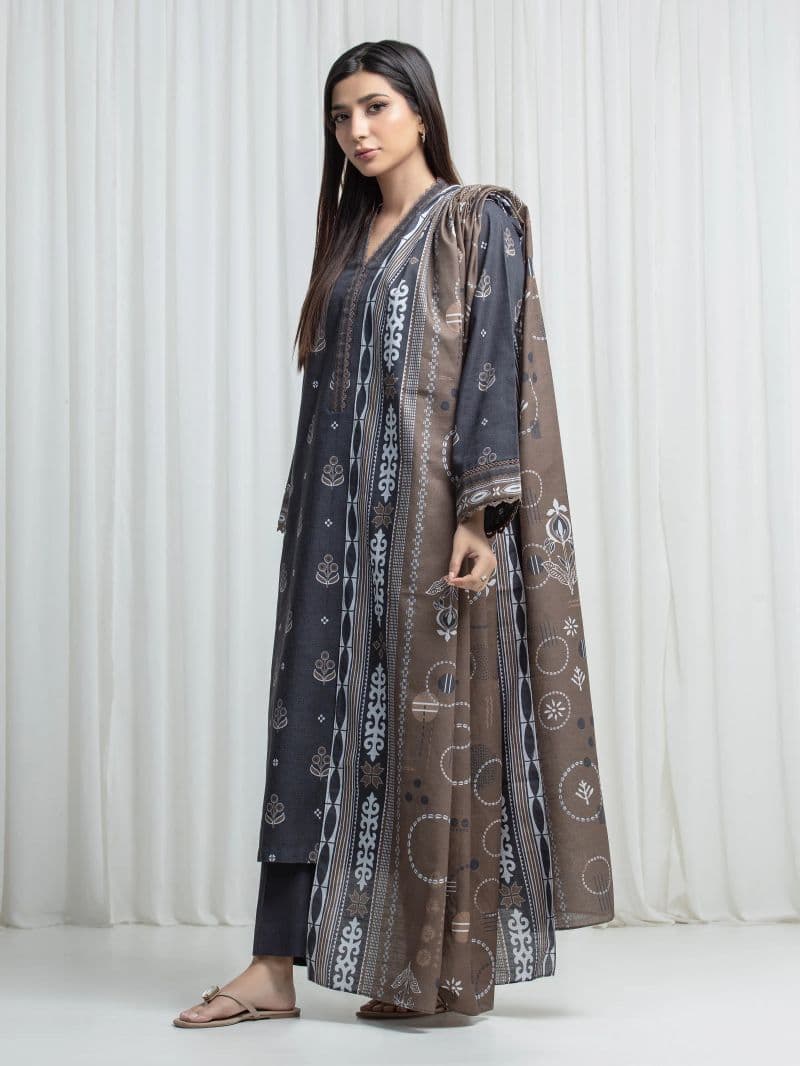 Printed Khaddar Suit - EWU6A3-37030-3P