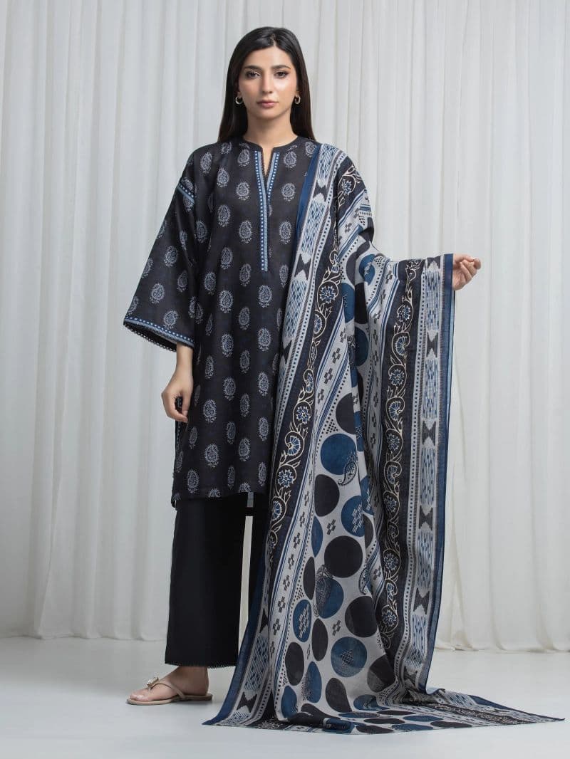 Printed Khaddar Suit - EWU6A3-37028-3P thumbnail