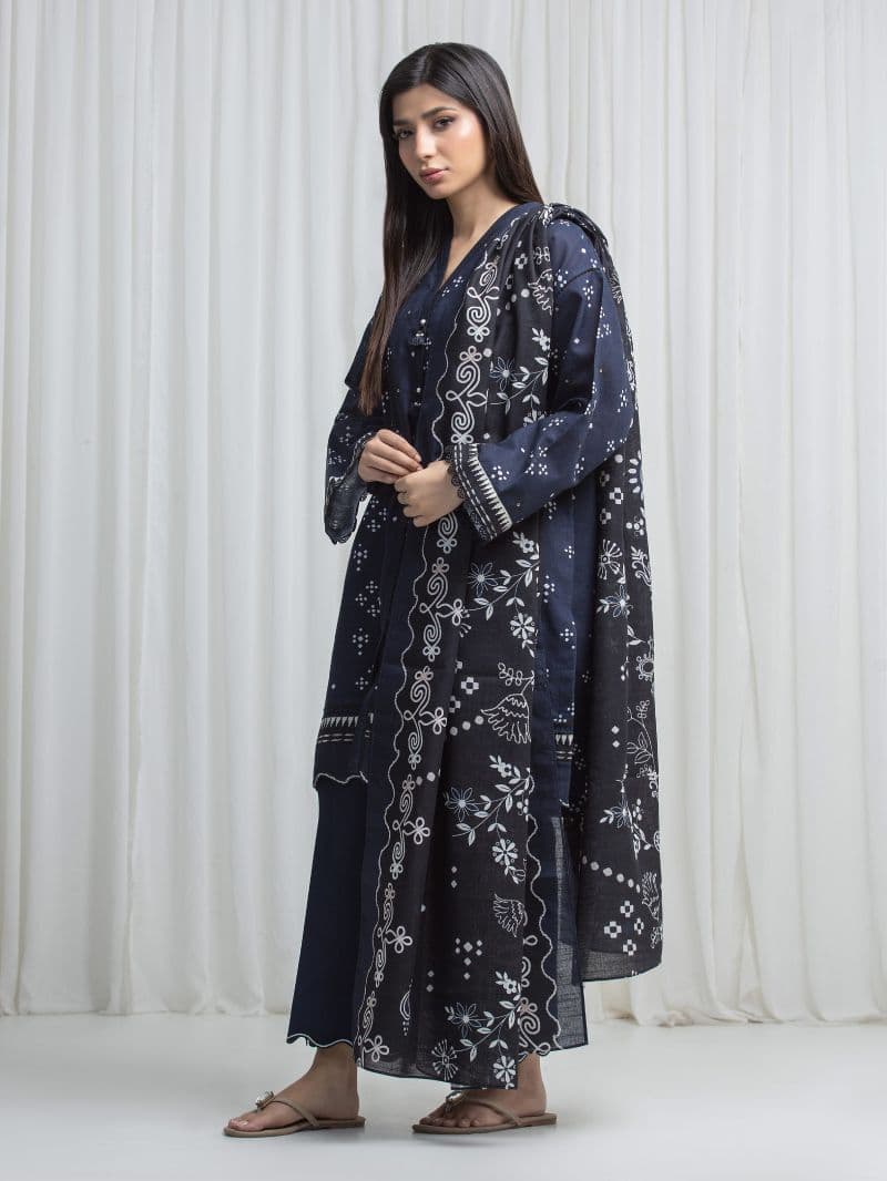 Printed Khaddar Suit - EWU6A3-37033-3P