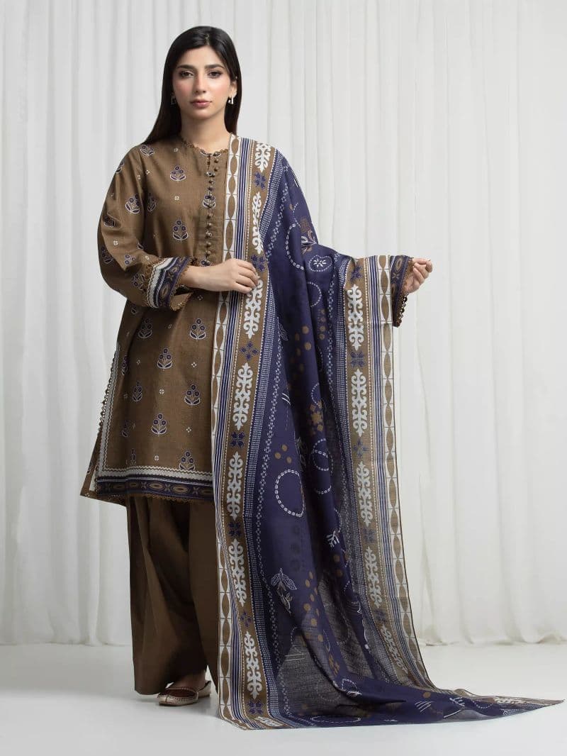 Printed Khaddar Suit - EWU6A3-37029-3P