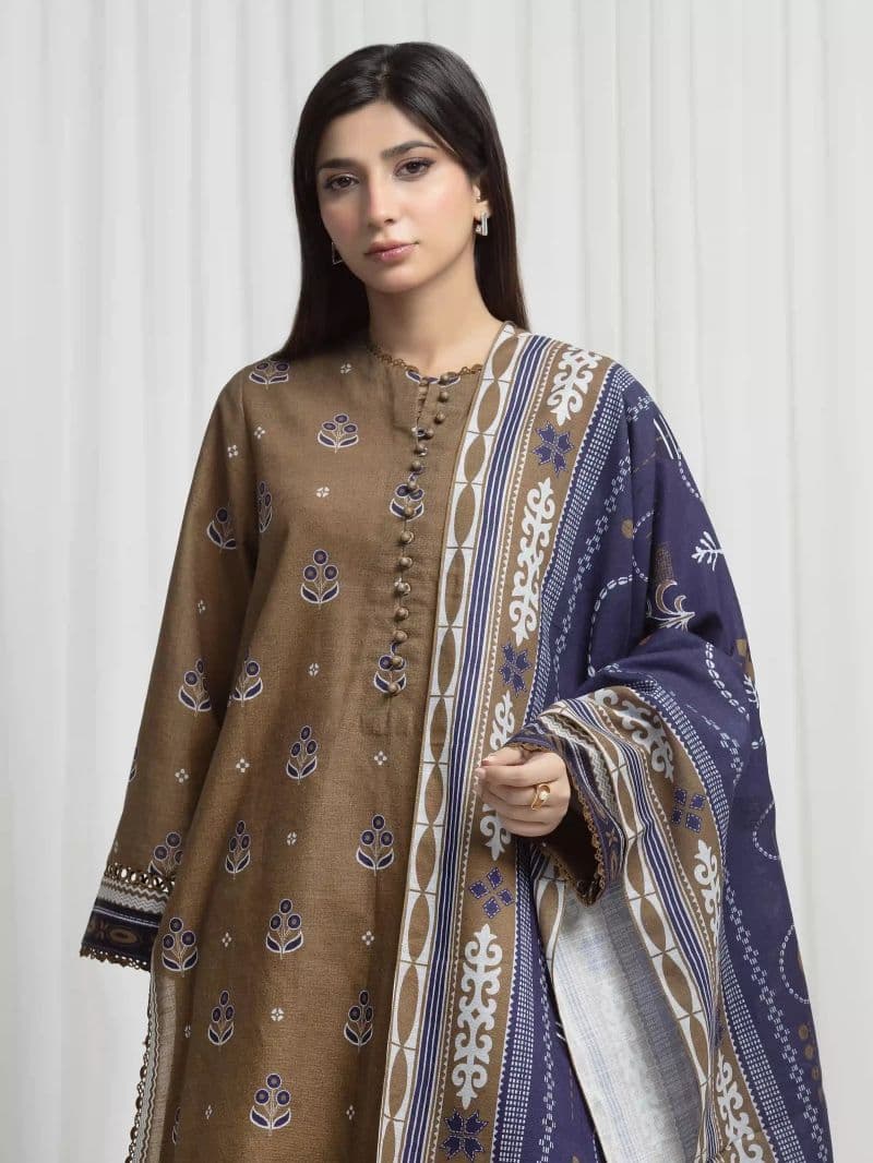 Printed Khaddar Suit - EWU6A3-37029-3P