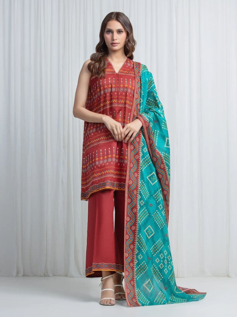 Printed Lawn Suit - EWU6A1-36872-3P thumbnail