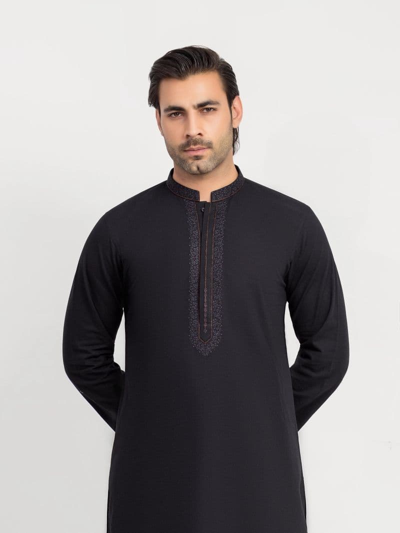 Embroidered Cotton Slub Kurta Pajama - EMTKPT6-104 thumbnail