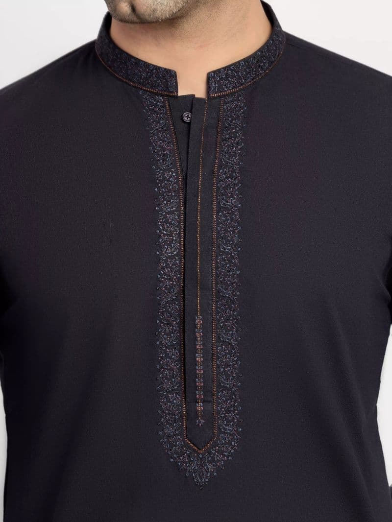 Embroidered Cotton Slub Kurta Pajama - EMTKPT6-104 thumbnail