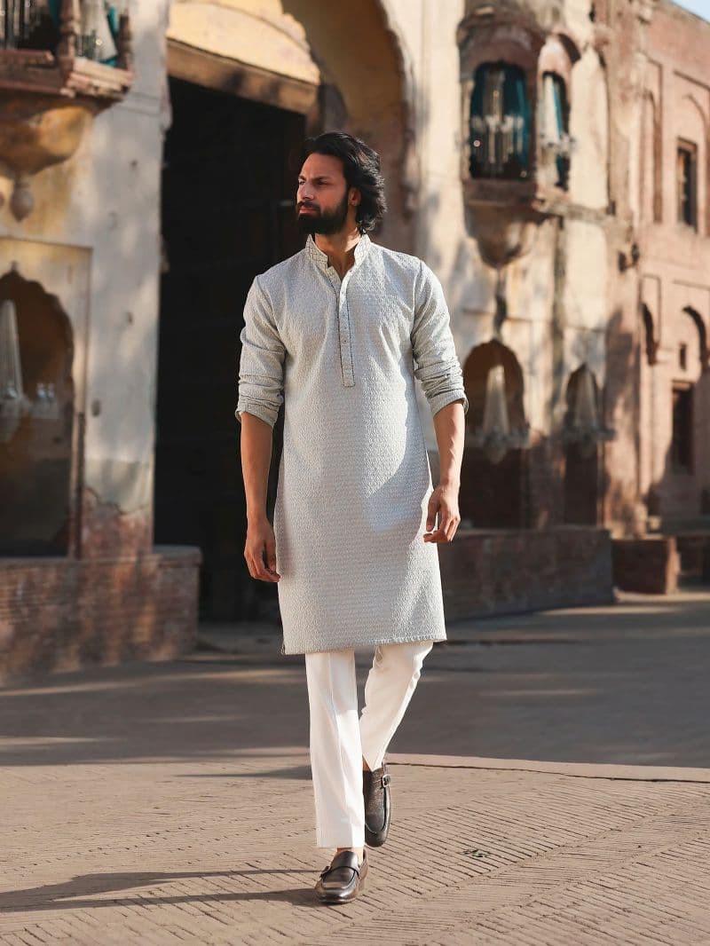 Embroidered Shiffli Kurta Pajama - ECMTKP5-008