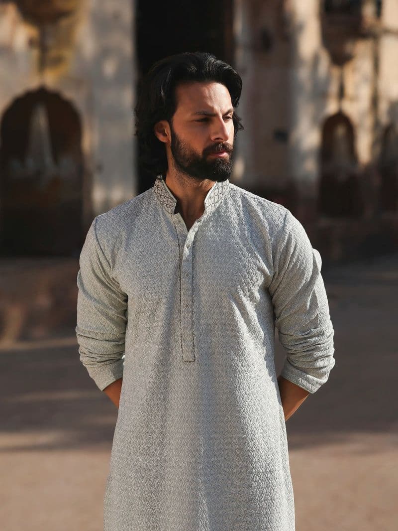 Embroidered Shiffli Kurta Pajama - ECMTKP5-008