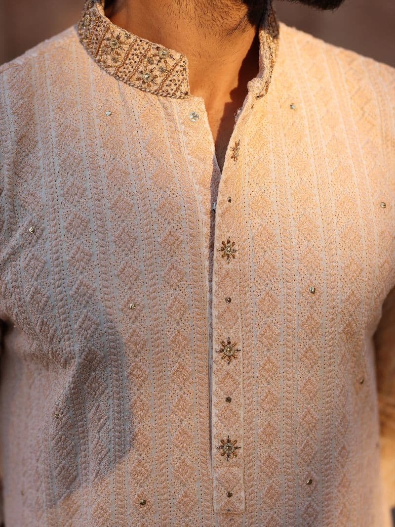 Embroidered Textured Viscose Kurta Pajama - ECMTKP5-014
