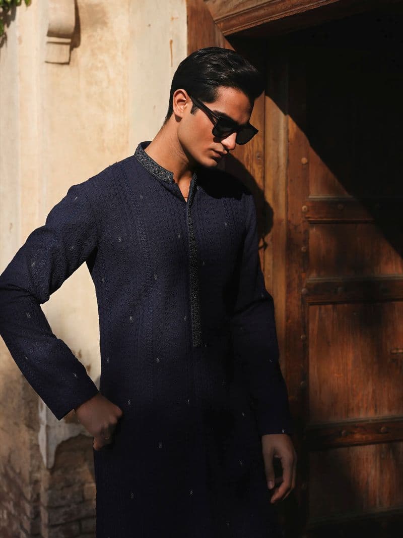 Embroidered Schiffli Kurta Pajama - ECMTKP5-004 thumbnail
