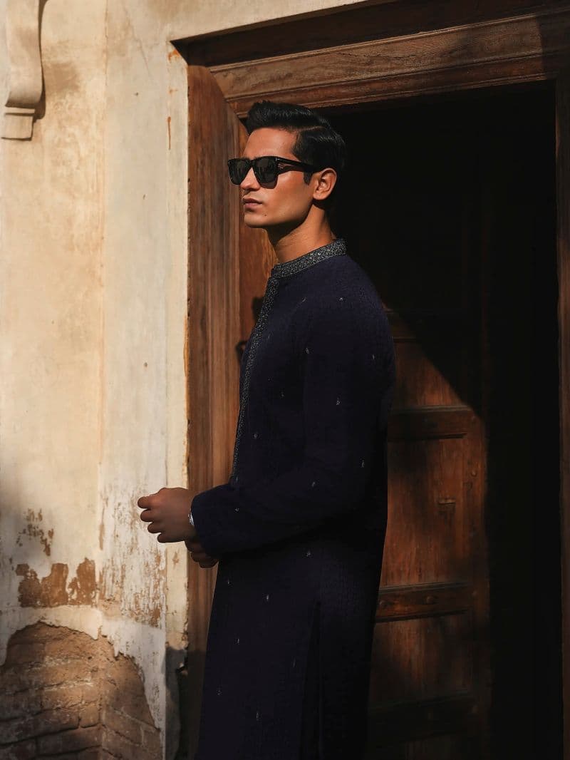 Embroidered Schiffli Kurta Pajama - ECMTKP5-004 thumbnail