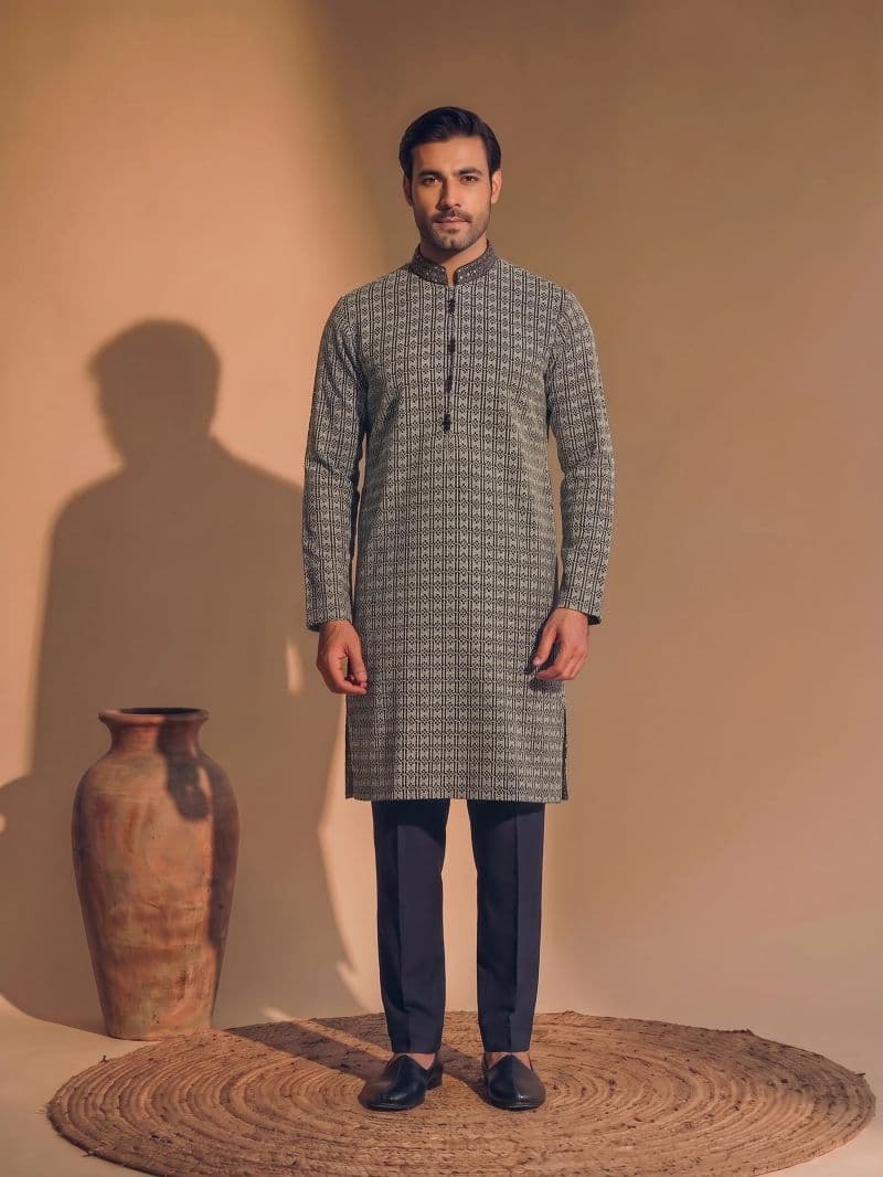 Embroidered Schiffli Kurta Pajama - ECMTKP6-037 thumbnail