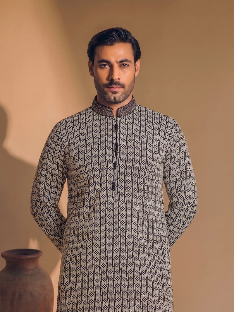 Embroidered Schiffli Kurta Pajama - ECMTKP6-037 thumbnail