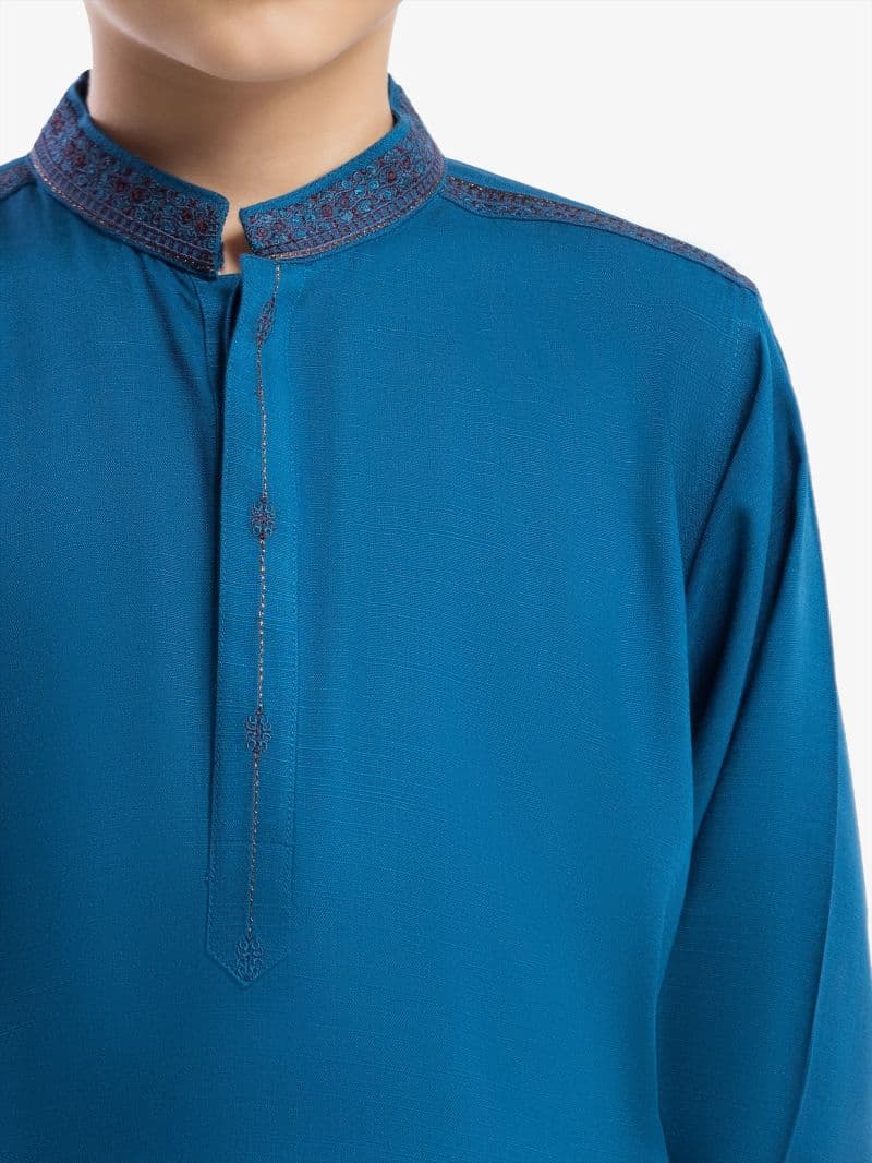 Embroidered Slub Linen Kurta - EBTK5-4058 thumbnail