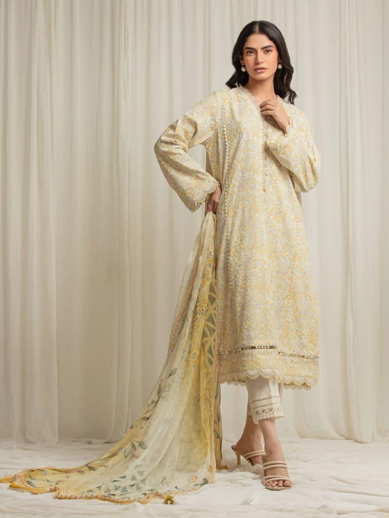 Embroidered Cambric Suit - EWU6V2-33502-3P