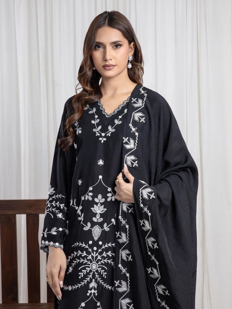 Embroidered Viscose Suit - EWU6V19-34017-3P