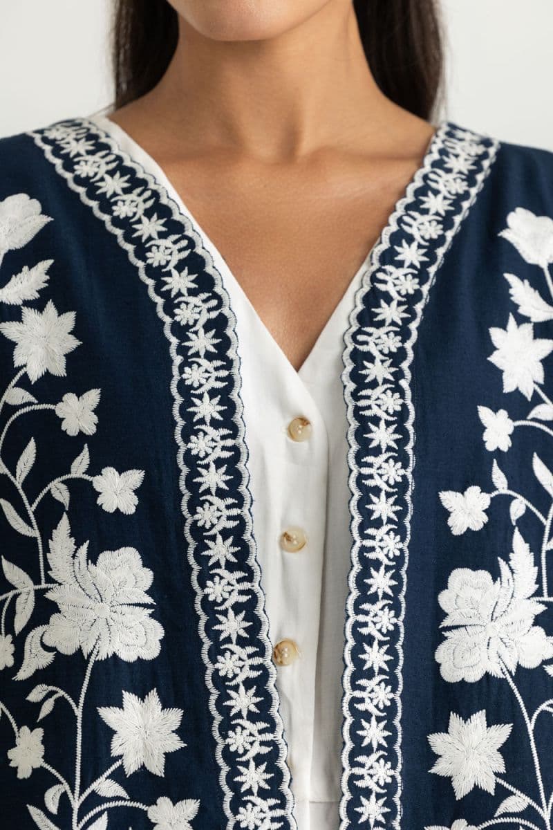 Karandi Gold Slub Embroidered Waistcoat thumbnail