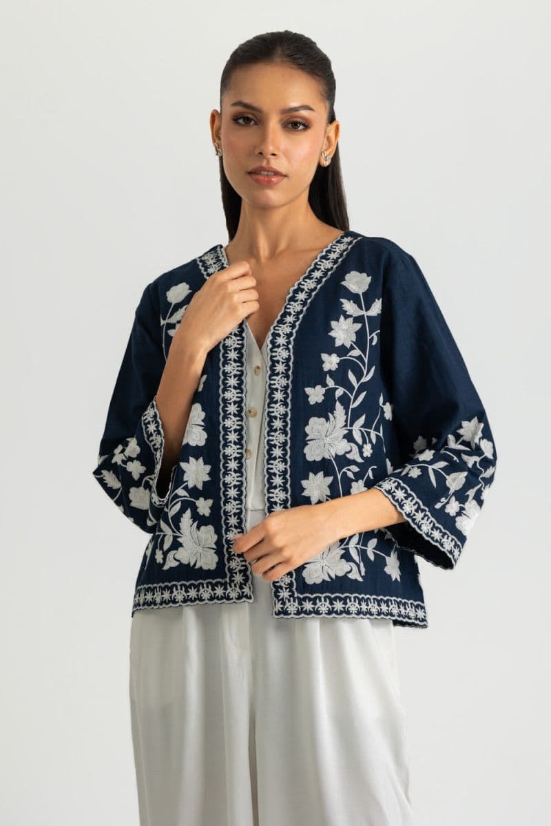 Karandi Gold Slub Embroidered Waistcoat thumbnail