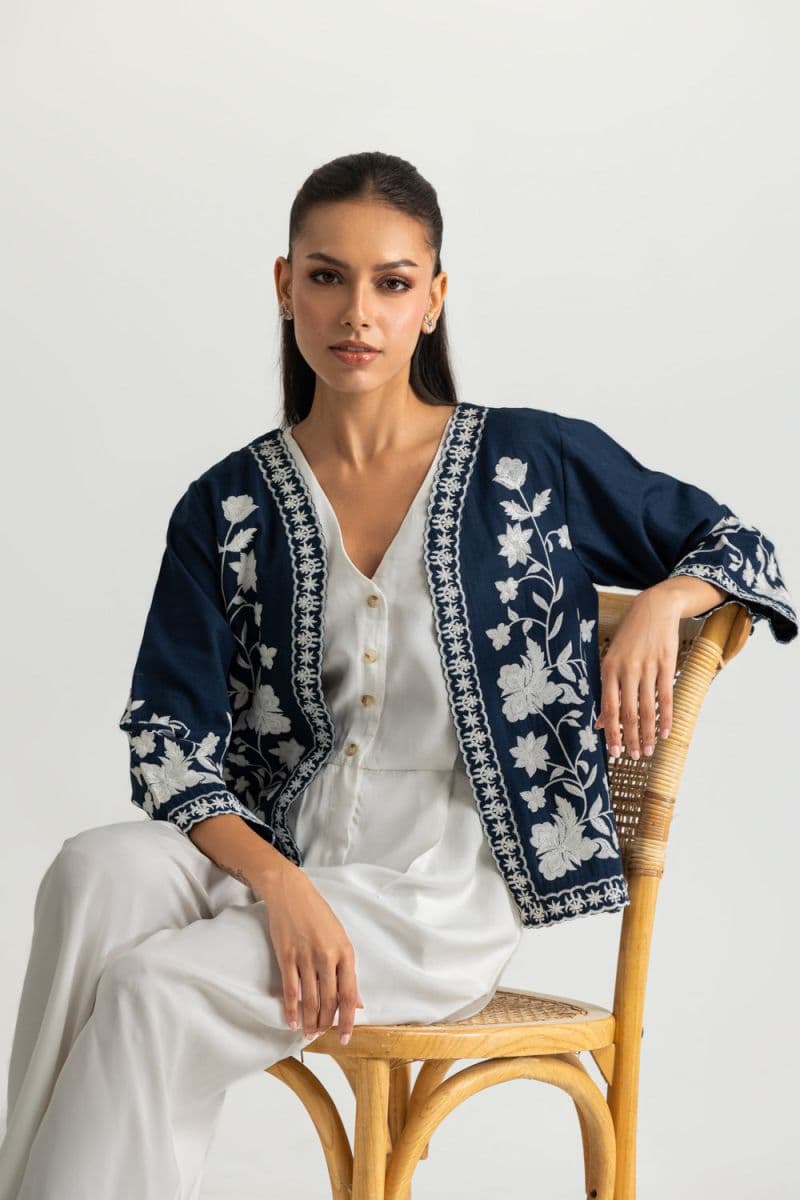 Karandi Gold Slub Embroidered Waistcoat thumbnail