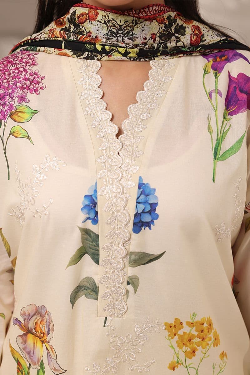 3PC Cambric Printed Suit With Embroidered thumbnail