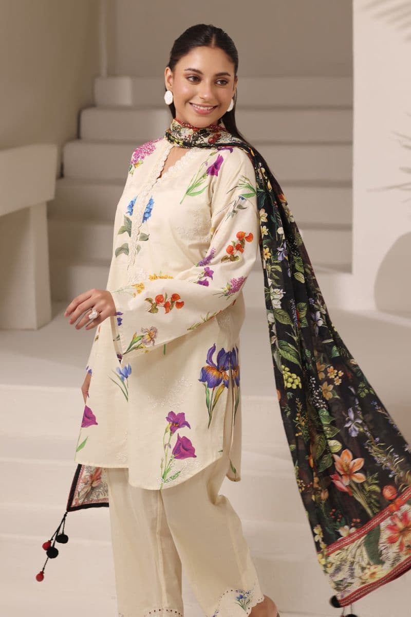 3PC Cambric Printed Suit With Embroidered thumbnail