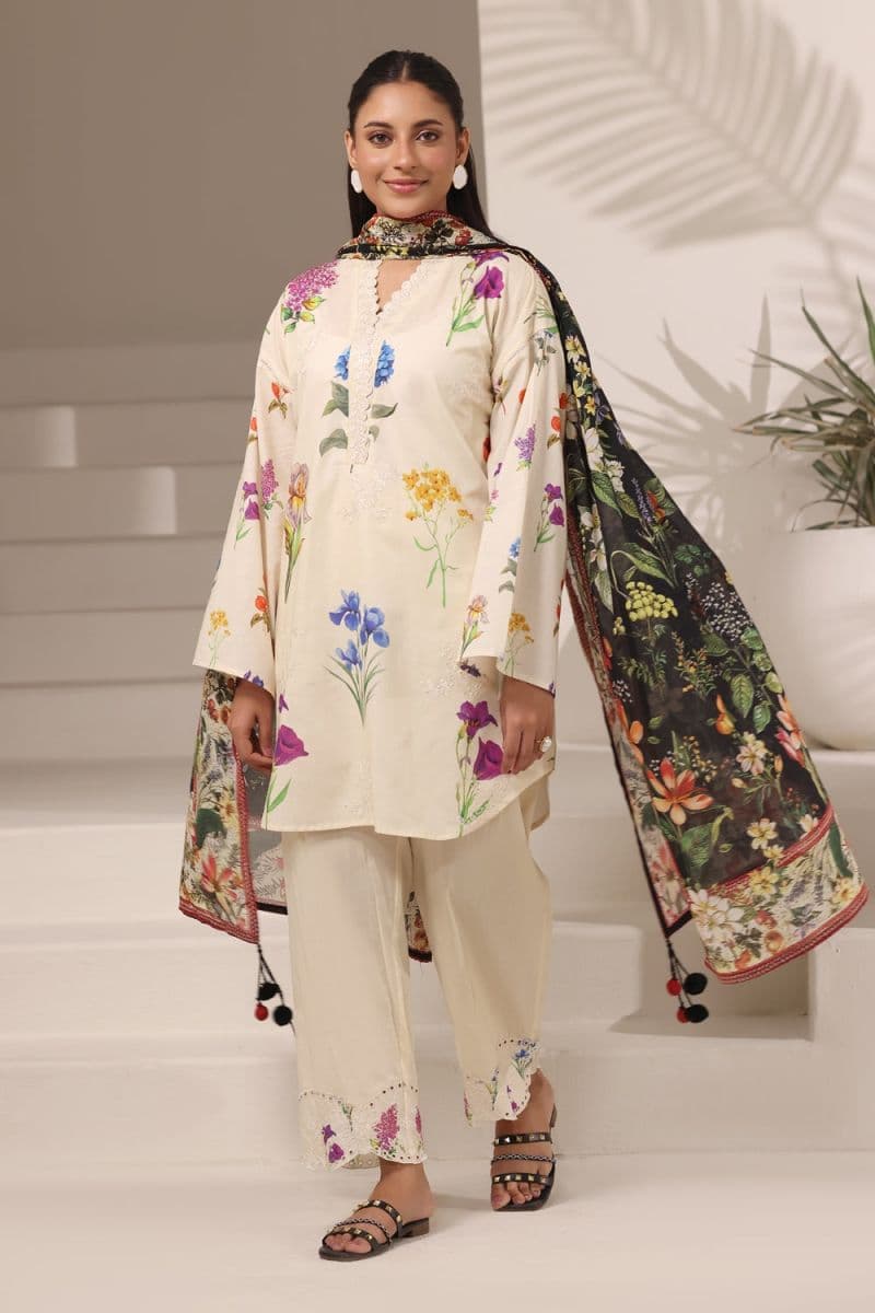 3PC Cambric Printed Suit With Embroidered thumbnail