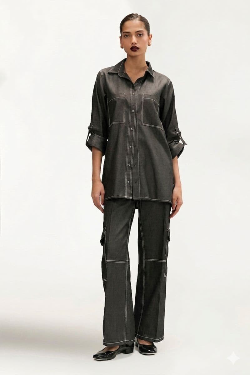 Denim Button Down Shirt With Pocket thumbnail