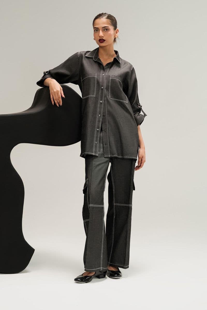 Denim Button Down Shirt With Pocket thumbnail