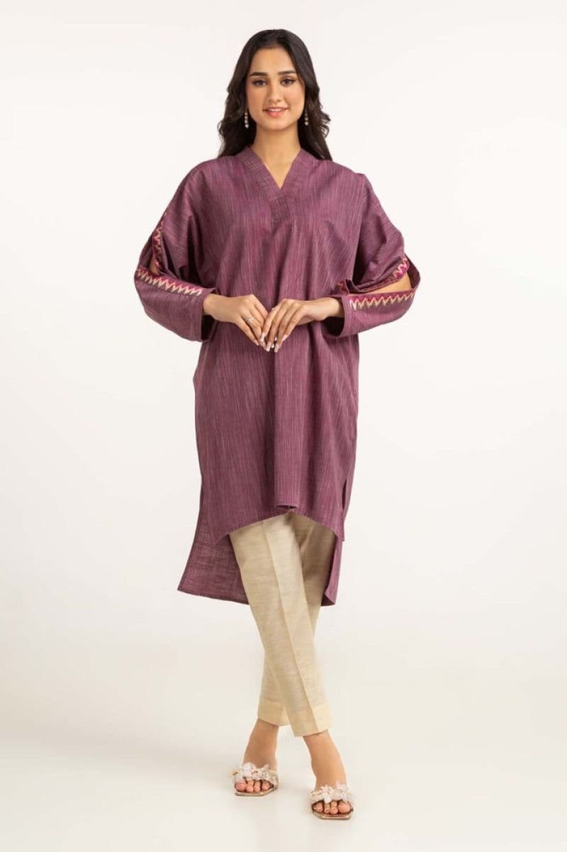 Dyed Yarn Cotton Embroidered Shirt