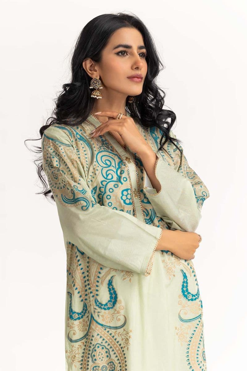 Dyed Cotton Silk Screen Printed Kurti thumbnail