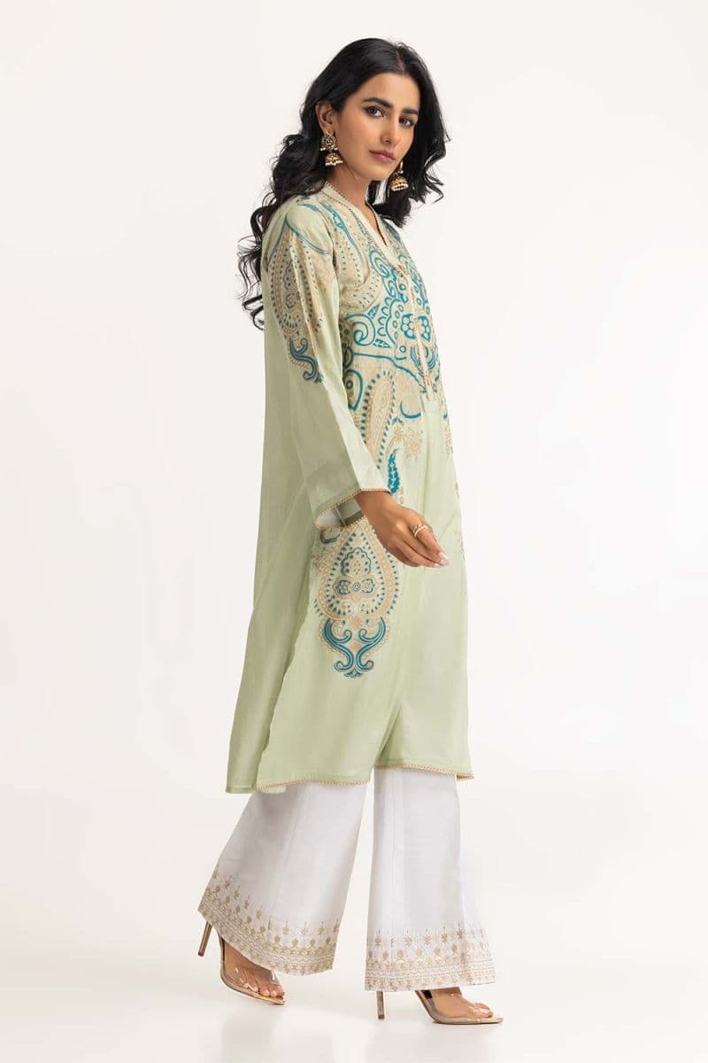 Dyed Cotton Silk Screen Printed Kurti thumbnail