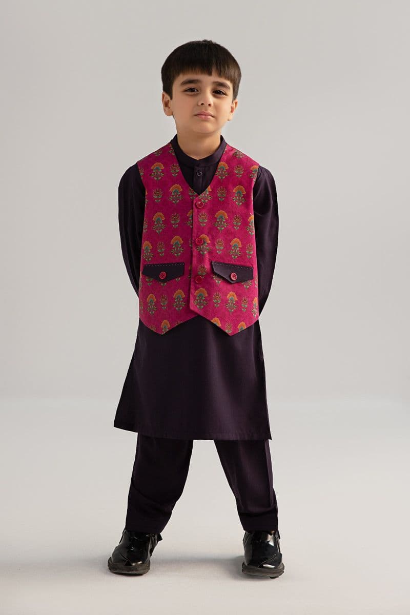 3 Piece Printed Blended Suit