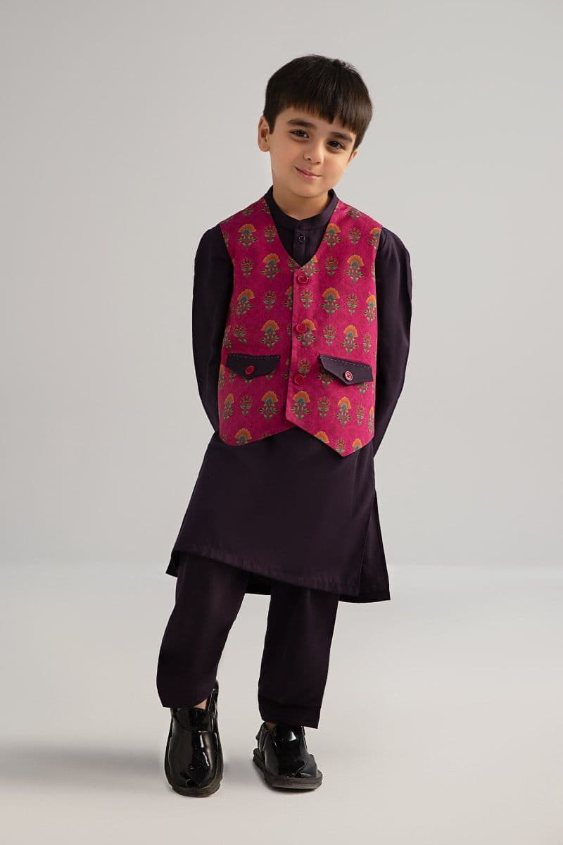 3 Piece Printed Blended Suit