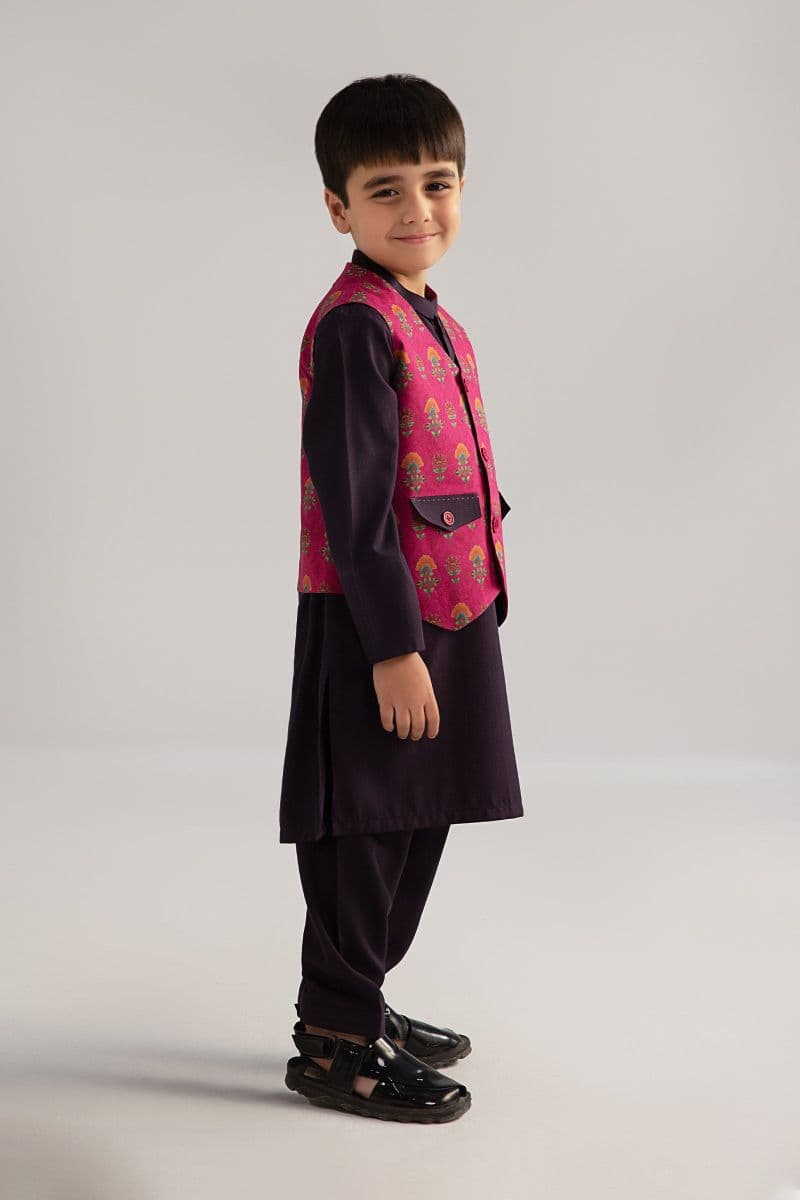 3 Piece Printed Blended Suit