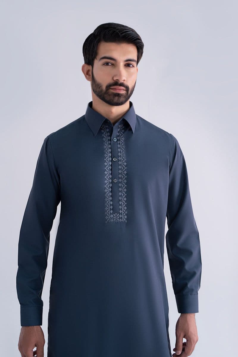2 Piece Embroidered Blended Suit