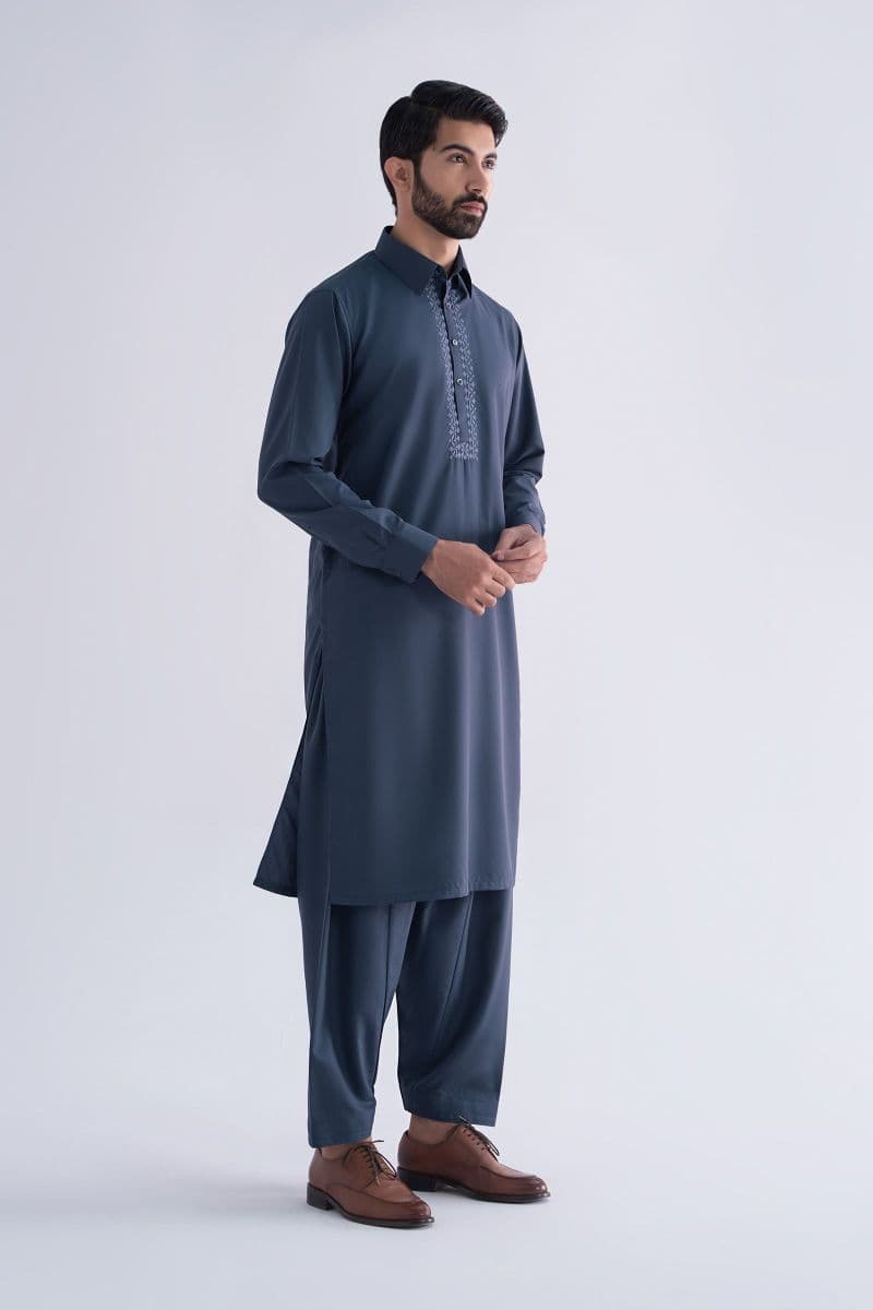 2 Piece Embroidered Blended Suit