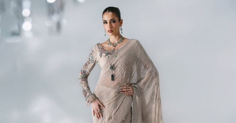 Unstitched Embroidered Chiffon Saree